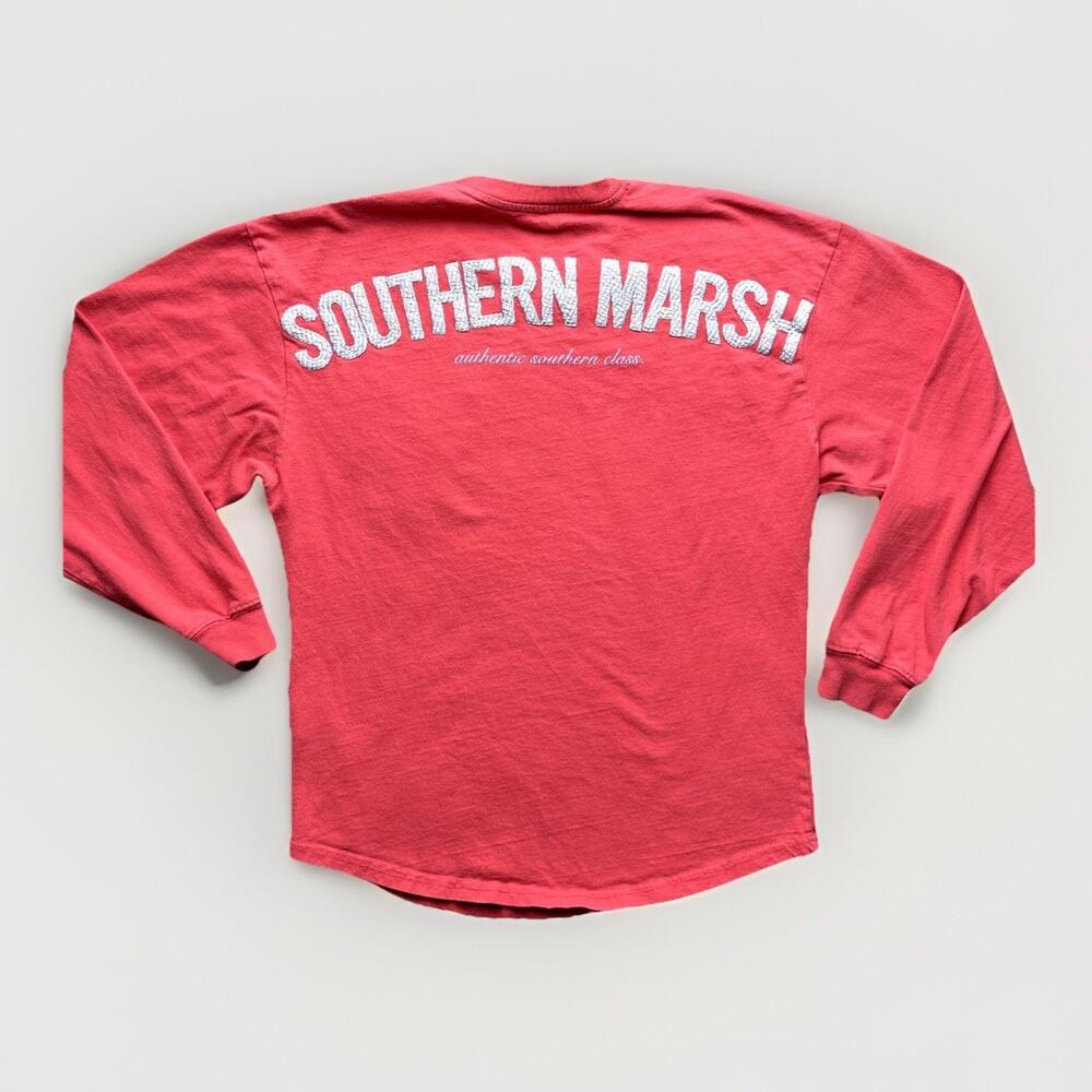 Southern Marsh Shirt Women XS Pink Long Sleeve Crew Neck Embroidered Logo Pocket